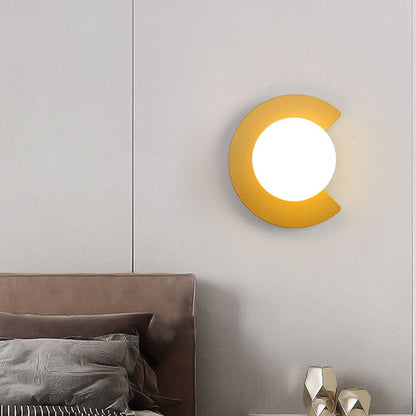 Iron Glass C-Shape Round 1-Light Wall Sconce Lamp