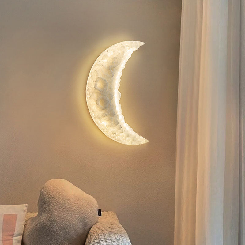 Art Deco Resin Stainless Steel Moon LED Wall Sconce Lamp