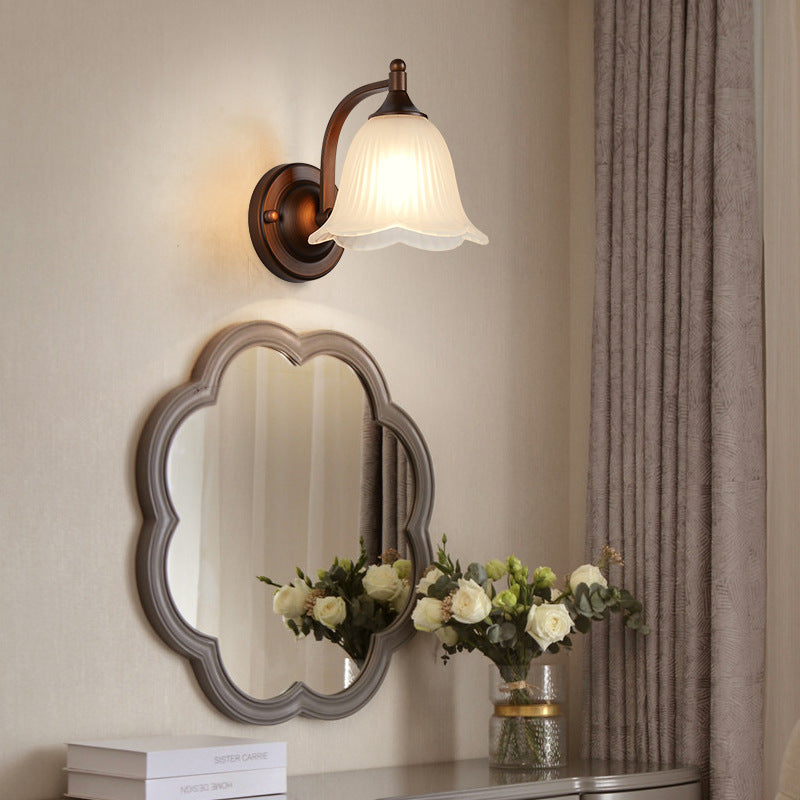 Retro Iron Glass Lantern Flower 1-Light Wall Sconce Lamp