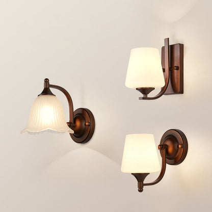 Retro Iron Glass Lantern Flower 1-Light Wall Sconce Lamp