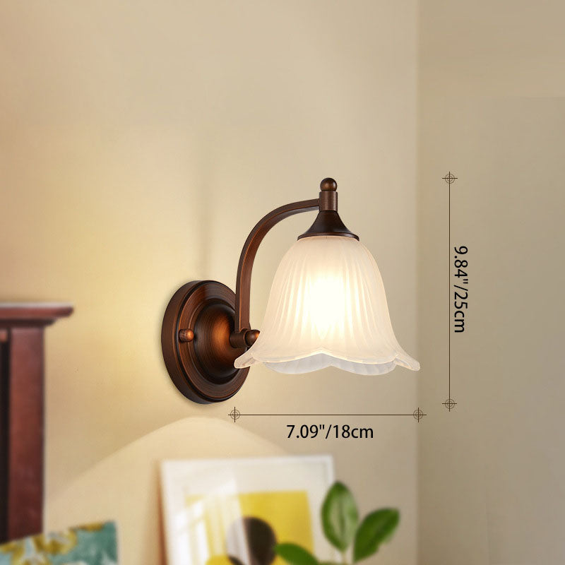 Retro Iron Glass Lantern Flower 1-Light Wall Sconce Lamp