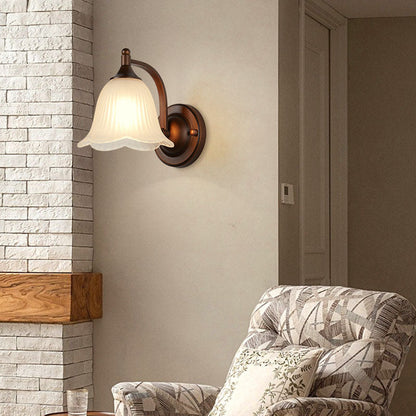 Retro Iron Glass Lantern Flower 1-Light Wall Sconce Lamp
