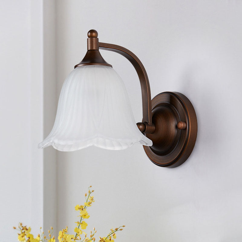 Retro Iron Glass Lantern Flower 1-Light Wall Sconce Lamp