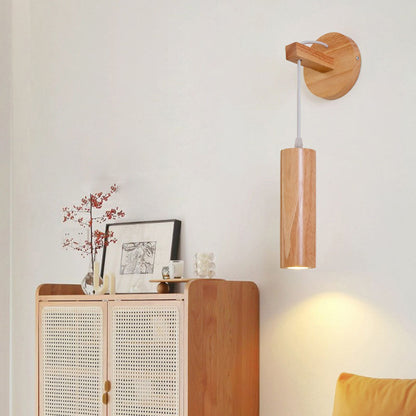 Modern Minimalist Oak Glass Cylinder LED Wall Sconce Lamp
