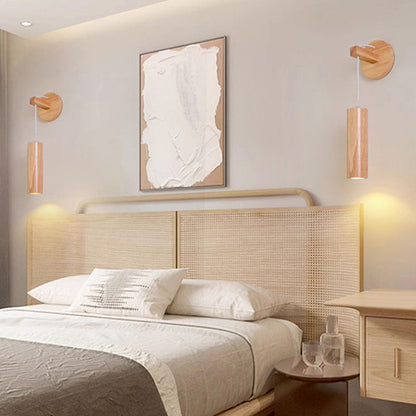 Modern Minimalist Oak Glass Cylinder LED Wall Sconce Lamp