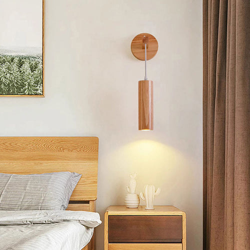 Modern Minimalist Oak Glass Cylinder LED Wall Sconce Lamp