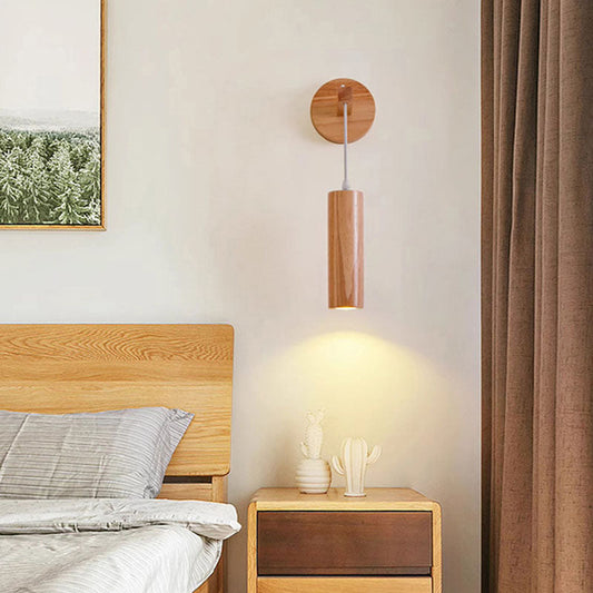 Modern Minimalist Oak Glass Cylinder LED Wall Sconce Lamp