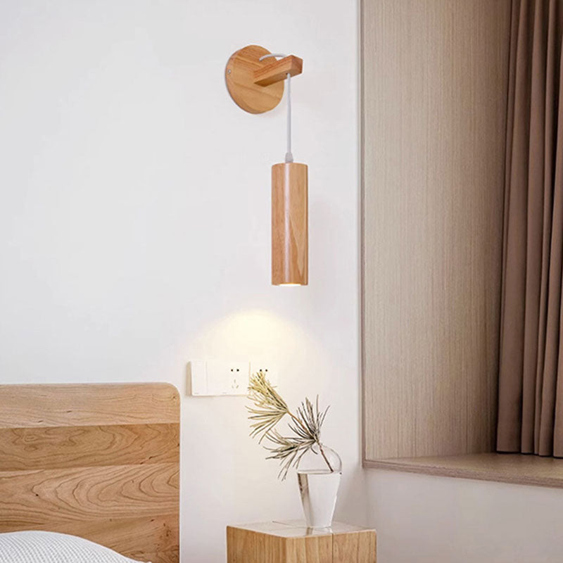 Modern Minimalist Oak Glass Cylinder LED Wall Sconce Lamp