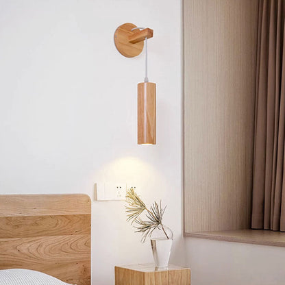 Modern Minimalist Oak Glass Cylinder LED Wall Sconce Lamp