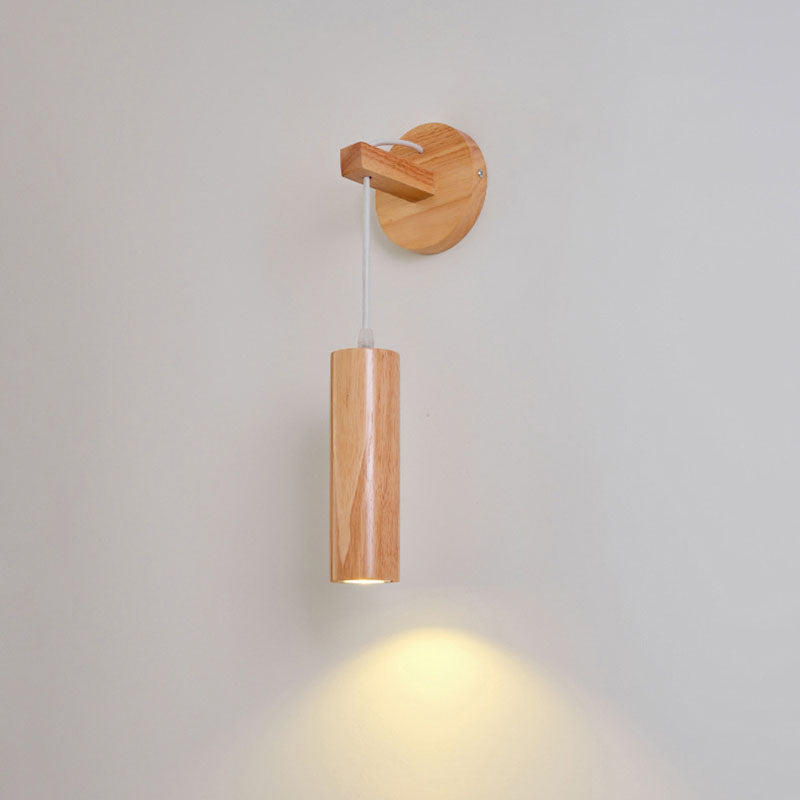 Modern Minimalist Oak Glass Cylinder LED Wall Sconce Lamp