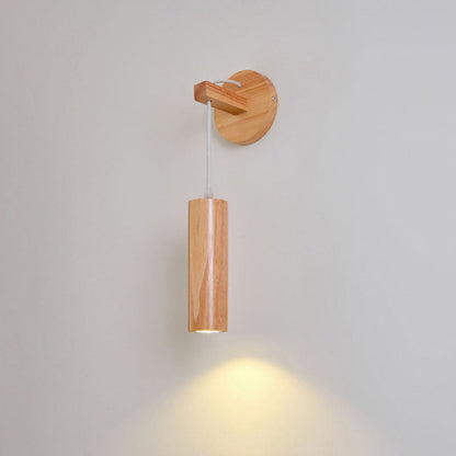 Modern Minimalist Oak Glass Cylinder LED Wall Sconce Lamp