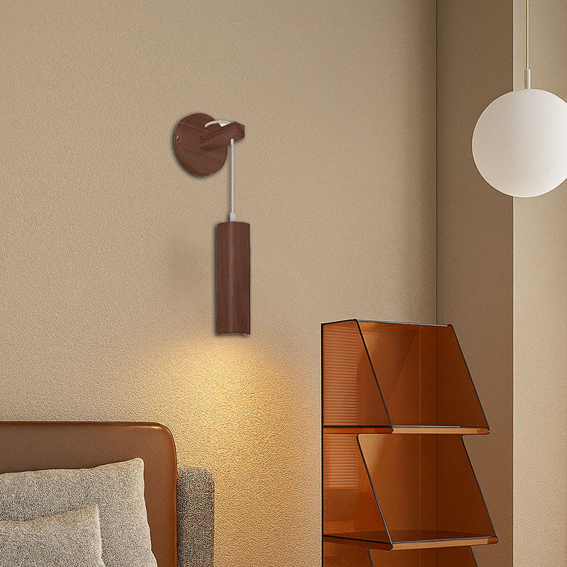Modern Minimalist Oak Glass Cylinder LED Wall Sconce Lamp