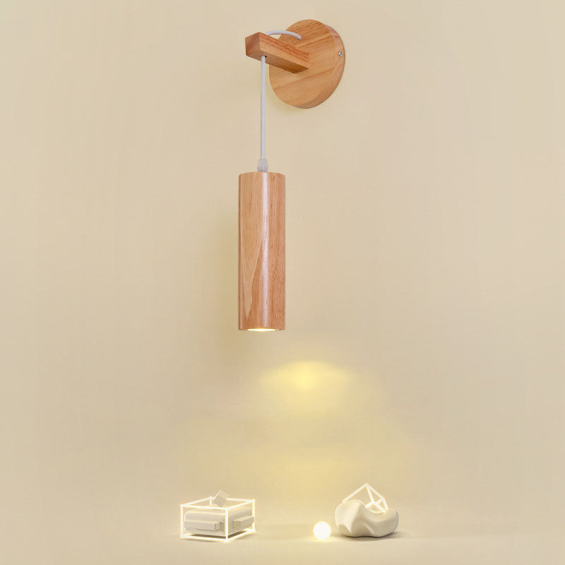 Modern Minimalist Oak Glass Cylinder LED Wall Sconce Lamp