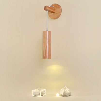 Modern Minimalist Oak Glass Cylinder LED Wall Sconce Lamp
