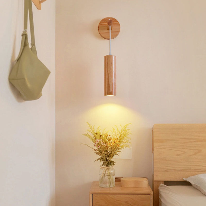 Modern Minimalist Oak Glass Cylinder LED Wall Sconce Lamp