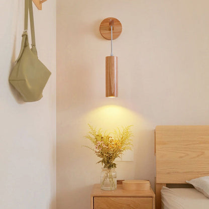 Modern Minimalist Oak Glass Cylinder LED Wall Sconce Lamp