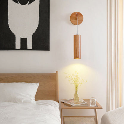 Modern Minimalist Oak Glass Cylinder LED Wall Sconce Lamp