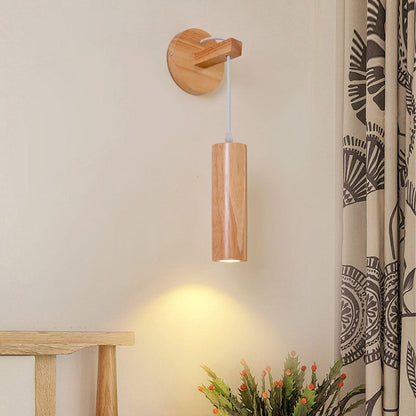 Modern Minimalist Oak Glass Cylinder LED Wall Sconce Lamp