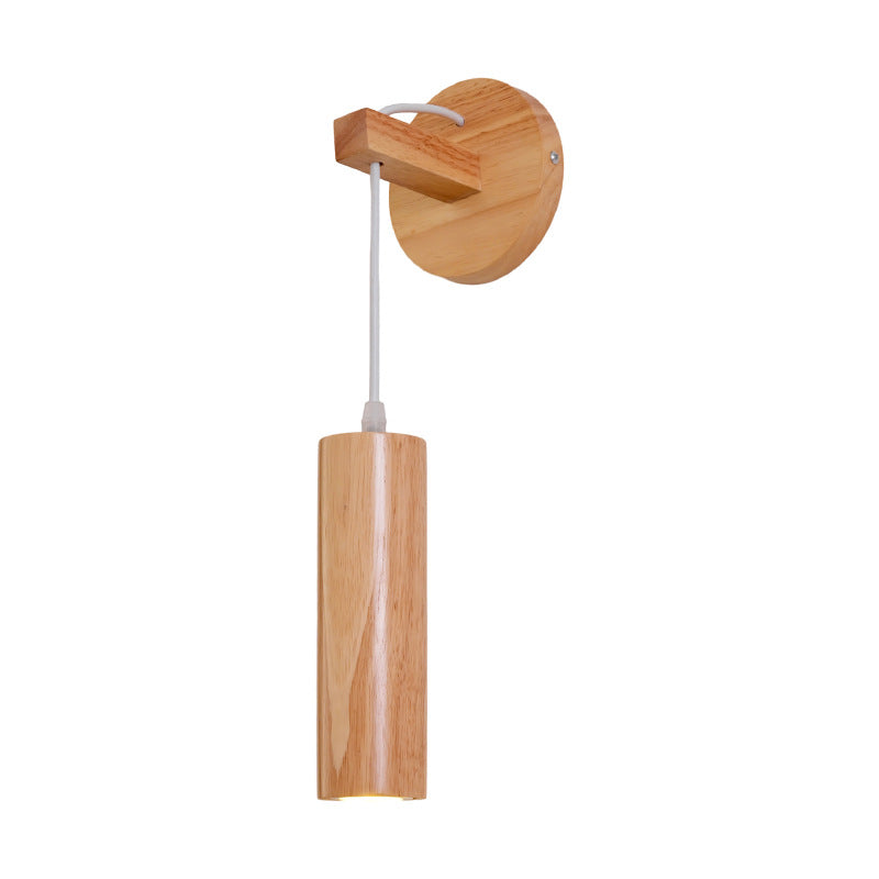 Modern Minimalist Oak Glass Cylinder LED Wall Sconce Lamp