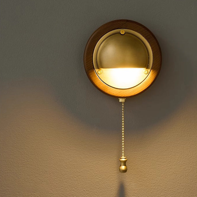 Scandinavian Copper Ash Wood Round 1-Light Wall Sconce Lamp