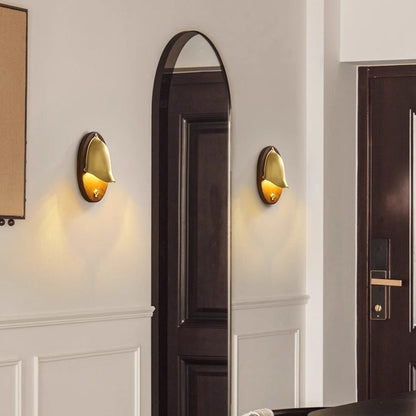 Scandinavian Copper Ash Wood Round 1-Light Wall Sconce Lamp