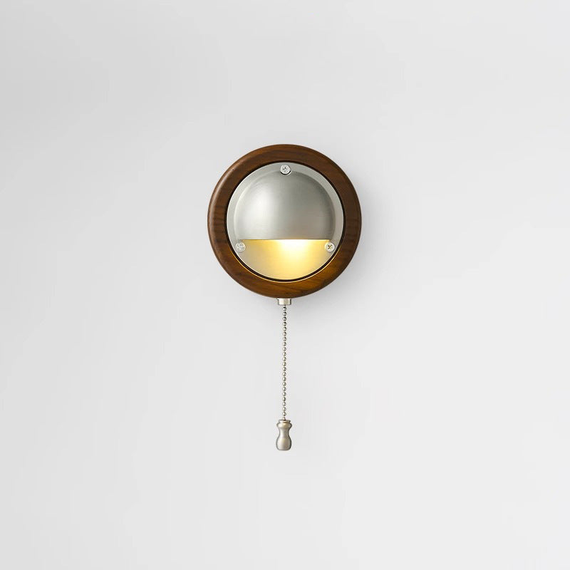 Scandinavian Copper Ash Wood Round 1-Light Wall Sconce Lamp