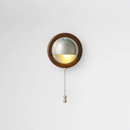 Scandinavian Copper Ash Wood Round 1-Light Wall Sconce Lamp