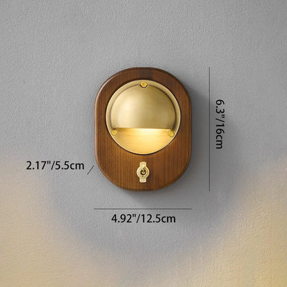 Scandinavian Copper Ash Wood Round 1-Light Wall Sconce Lamp