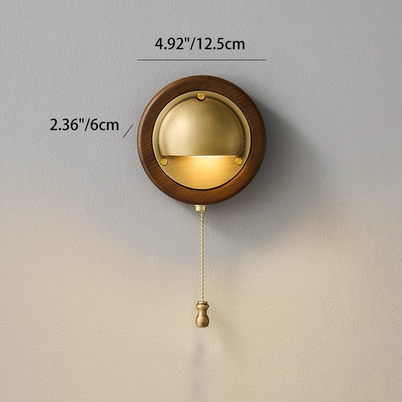 Scandinavian Copper Ash Wood Round 1-Light Wall Sconce Lamp