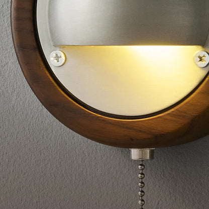 Scandinavian Copper Ash Wood Round 1-Light Wall Sconce Lamp