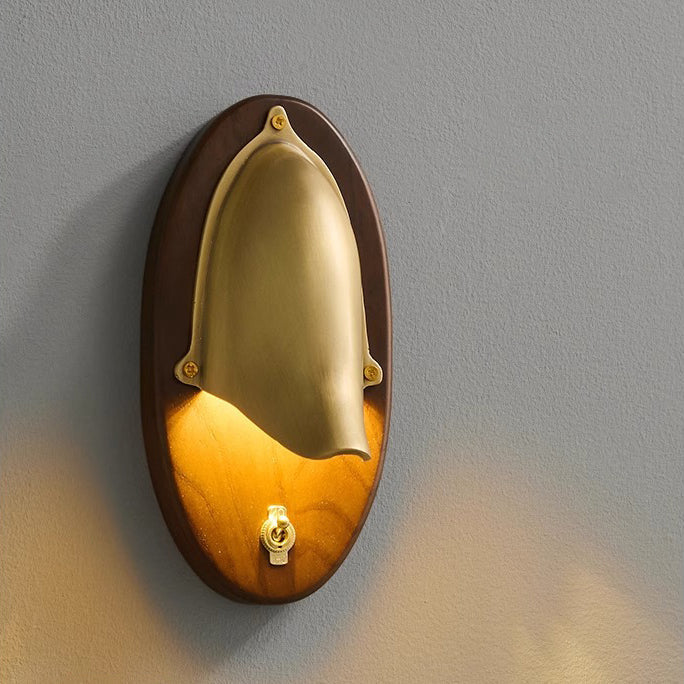 Scandinavian Copper Ash Wood Round 1-Light Wall Sconce Lamp