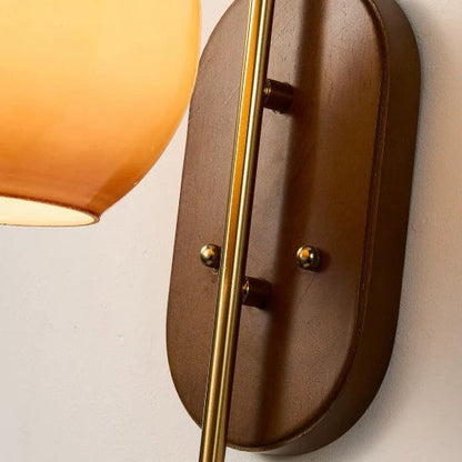 Scandinavian Oak Iron Glass Round 1-Light Wall Sconce Lamp