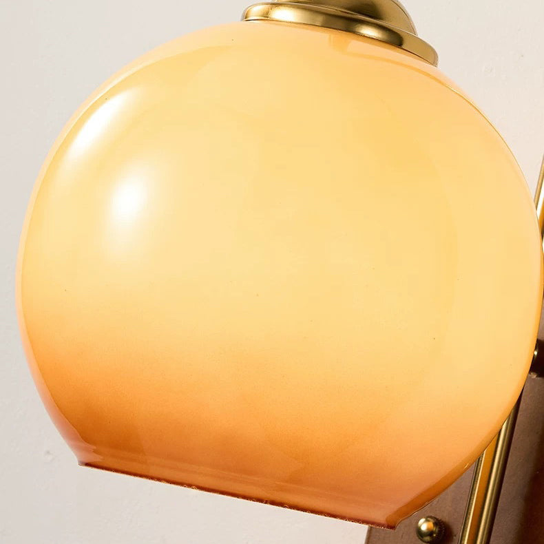 Scandinavian Oak Iron Glass Round 1-Light Wall Sconce Lamp