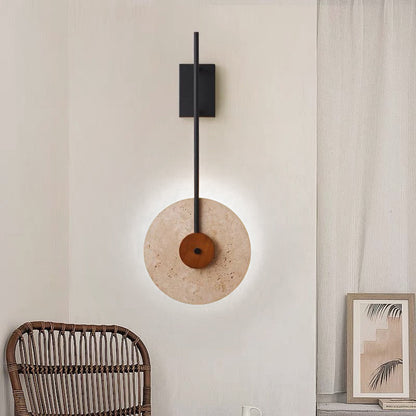 Japanese Walnut Travertine Iron Round LED Wall Sconce Lamp