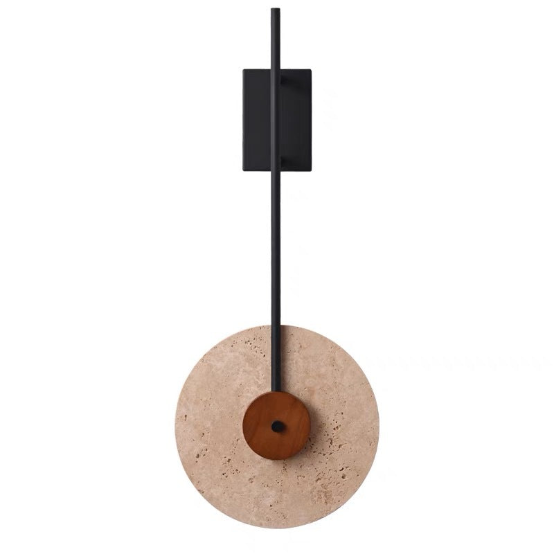 Japanese Walnut Travertine Iron Round LED Wall Sconce Lamp