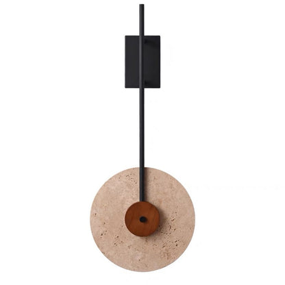Japanese Walnut Travertine Iron Round LED Wall Sconce Lamp