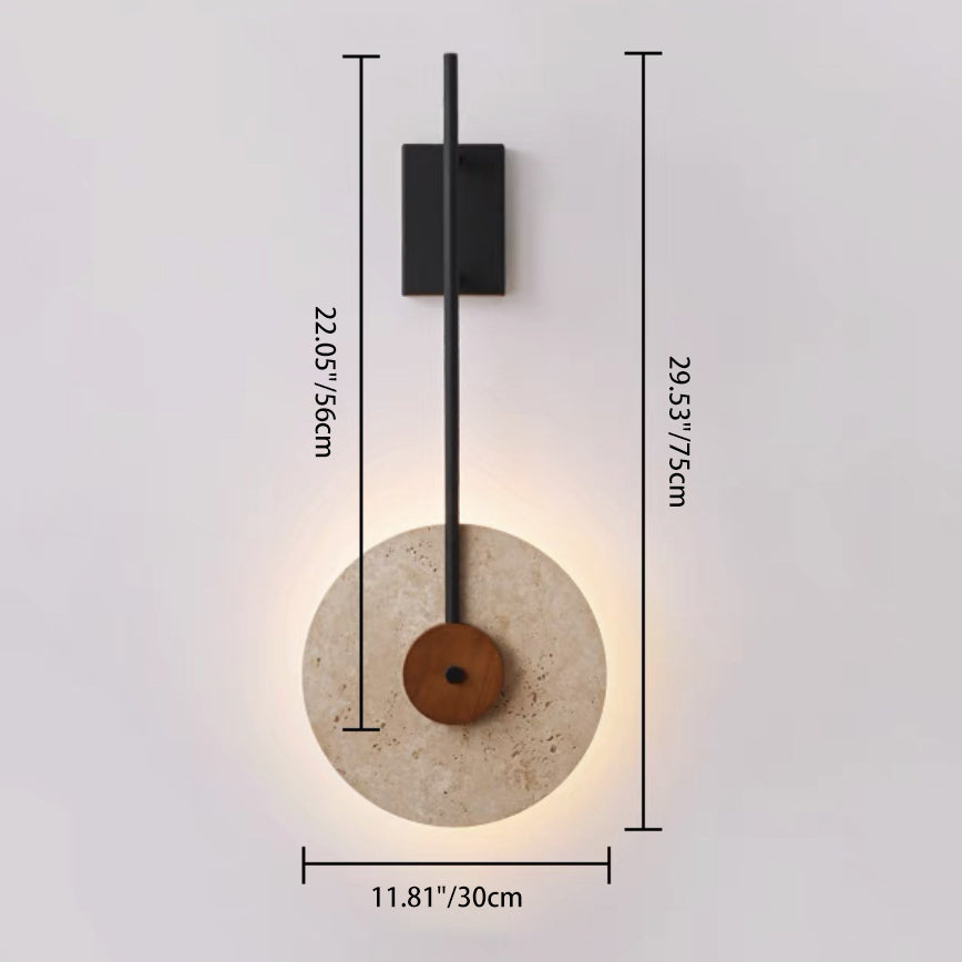 Japanese Walnut Travertine Iron Round LED Wall Sconce Lamp