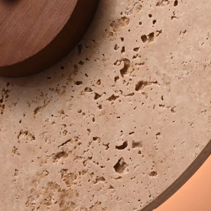 Japanese Walnut Travertine Iron Round LED Wall Sconce Lamp