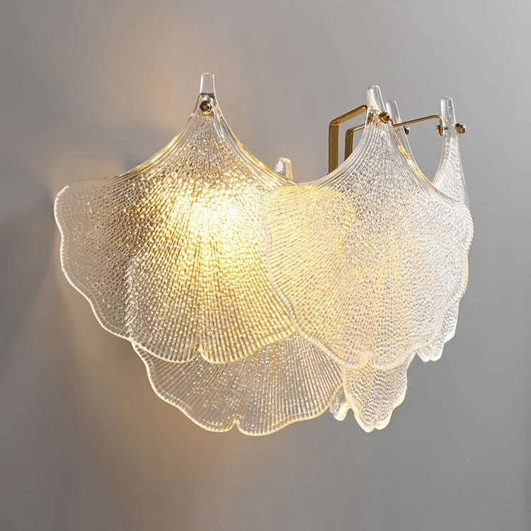 Metal Glass Ginkgo Leaf Shape 2-Light Wall Sconce Lamp