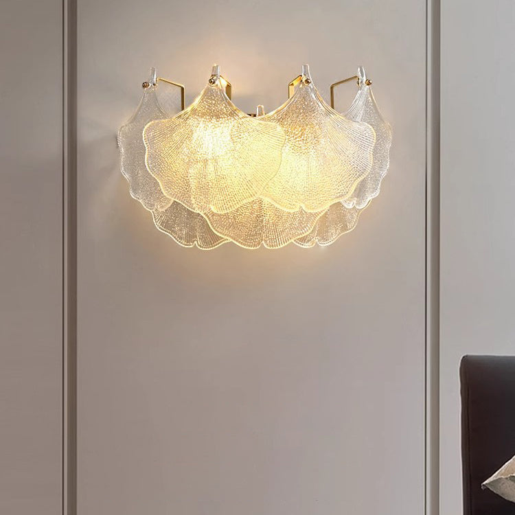 Metal Glass Ginkgo Leaf Shape 2-Light Wall Sconce Lamp