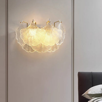 Metal Glass Ginkgo Leaf Shape 2-Light Wall Sconce Lamp