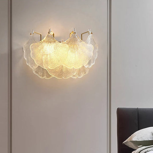 Metal Glass Ginkgo Leaf Shape 2-Light Wall Sconce Lamp