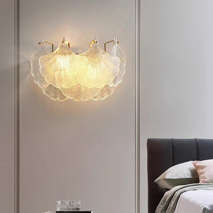 Metal Glass Ginkgo Leaf Shape 2-Light Wall Sconce Lamp