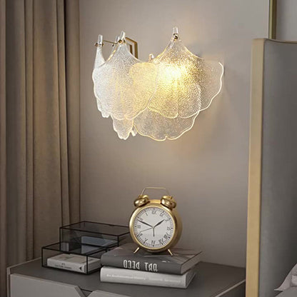 Metal Glass Ginkgo Leaf Shape 2-Light Wall Sconce Lamp