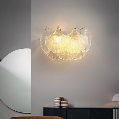 Metal Glass Ginkgo Leaf Shape 2-Light Wall Sconce Lamp