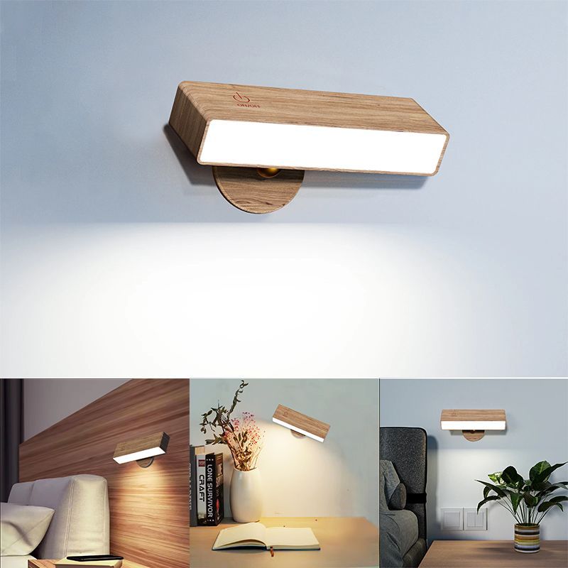 Modern Minimalist Rectangle Wood LED Wall Sconce Lamp