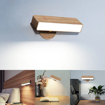 Modern Minimalist Rectangle Wood LED Wall Sconce Lamp