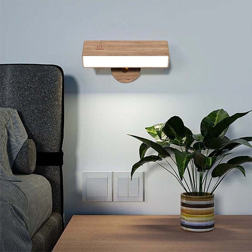 Modern Minimalist Rectangle Wood LED Wall Sconce Lamp