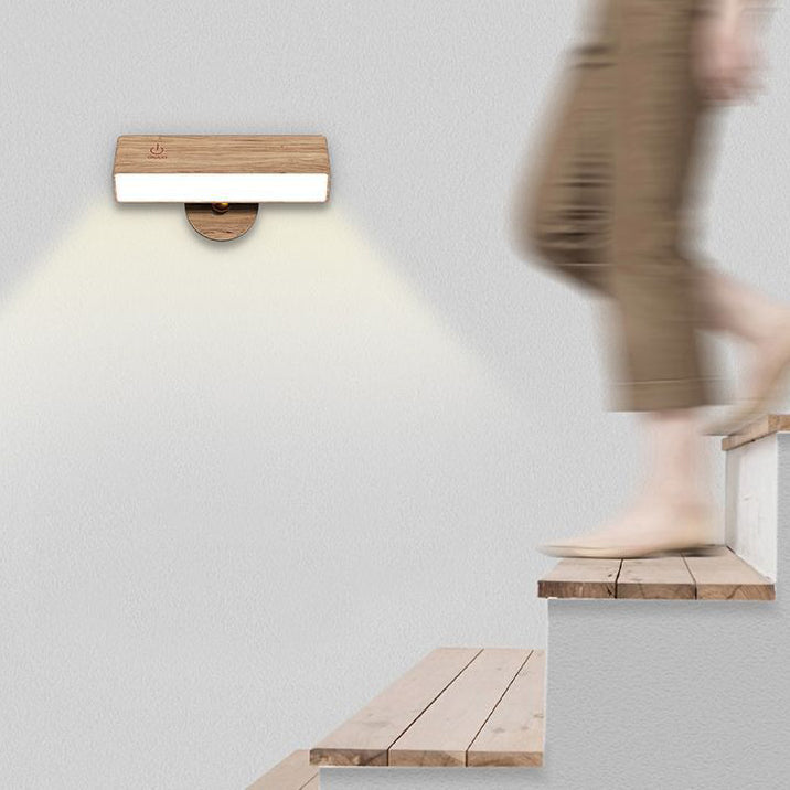 Modern Minimalist Rectangle Wood LED Wall Sconce Lamp