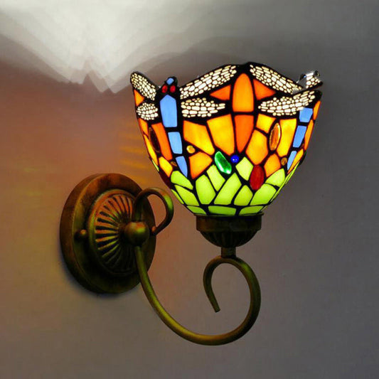 Tiffany Pod Round Glass Iron 1-Light Wall Sconce Lamp